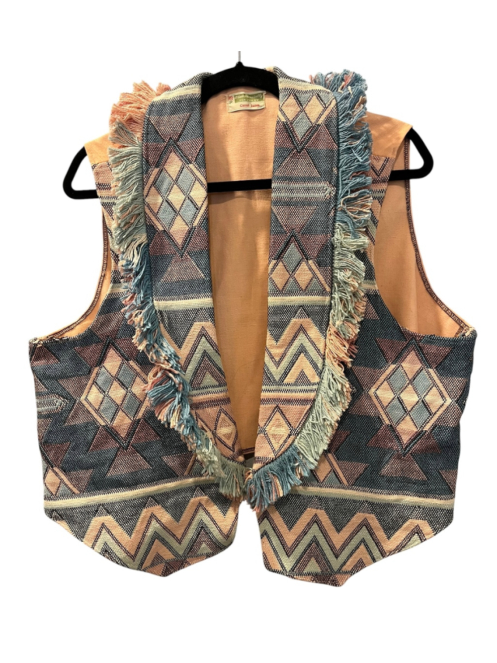 Vintage 90s Southwestern Tapestry Vest Fringe Boho Geometric Aztec Cowgirl M/L